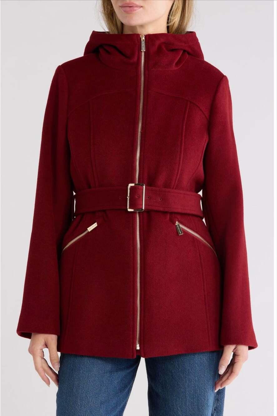 Michael Kors Red Wool Blend Hooded Coat Gold Hardware Size XL NEW NO TAGS